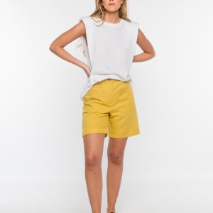 pantalón corto de lino-amarillo-xl