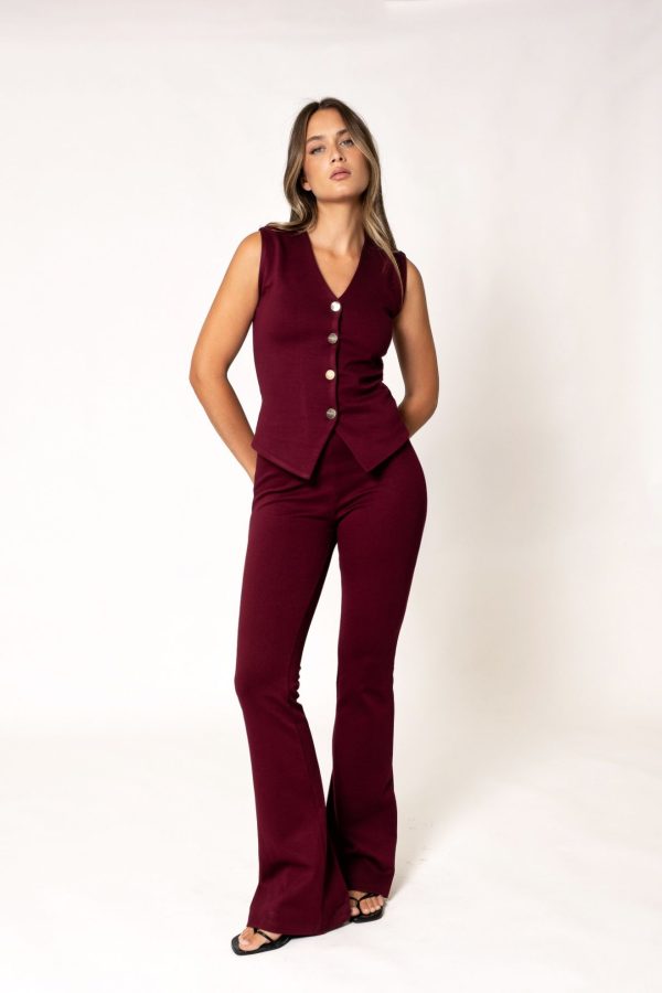 PANTALON PUNTO TEXTURA FLARE BURDEOS - Imagen 2