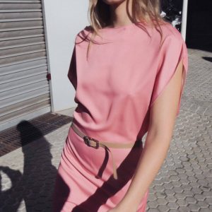 VESTIDO MIDI SATINADO CINTURÓN